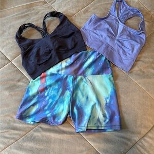 Workout Shorts and 2 Sports Bras